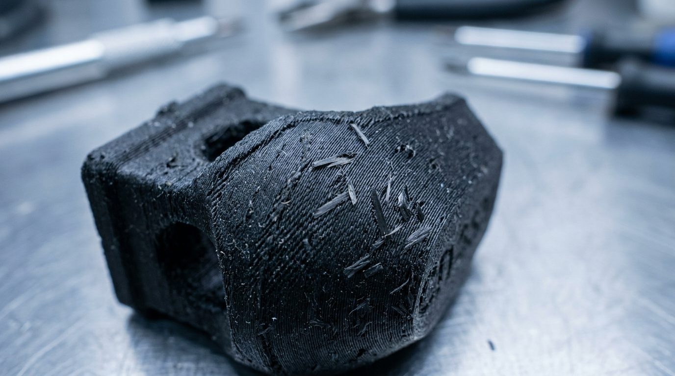 Makroaufnahme der Schichten eines PA12-CF 3D-Druck Bauteils